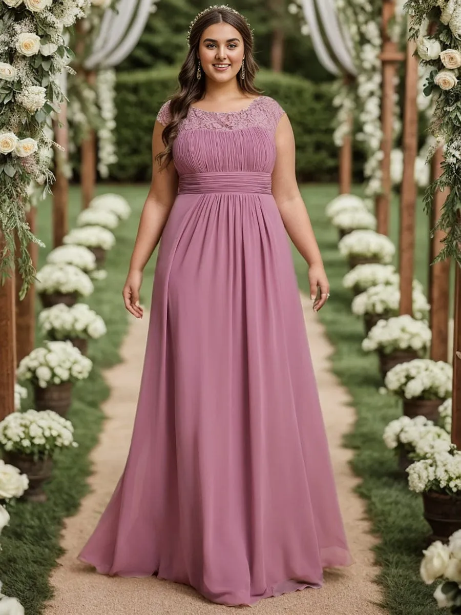 Plus Size Elegant Lace Chiffon Maxi Bridesmaid Dress