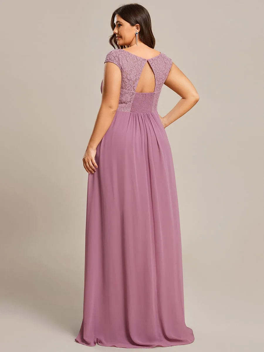 Plus Size Elegant Lace Chiffon Maxi Bridesmaid Dress