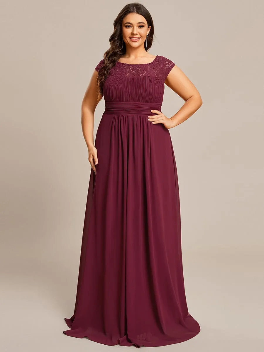 Plus Size Elegant Lace Chiffon Maxi Bridesmaid Dress
