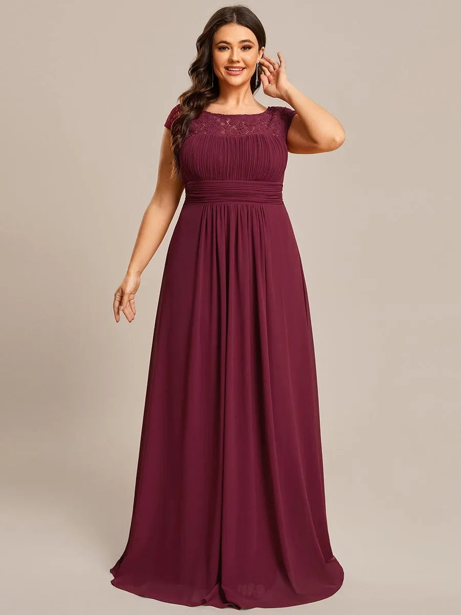 Plus Size Elegant Lace Chiffon Maxi Bridesmaid Dress