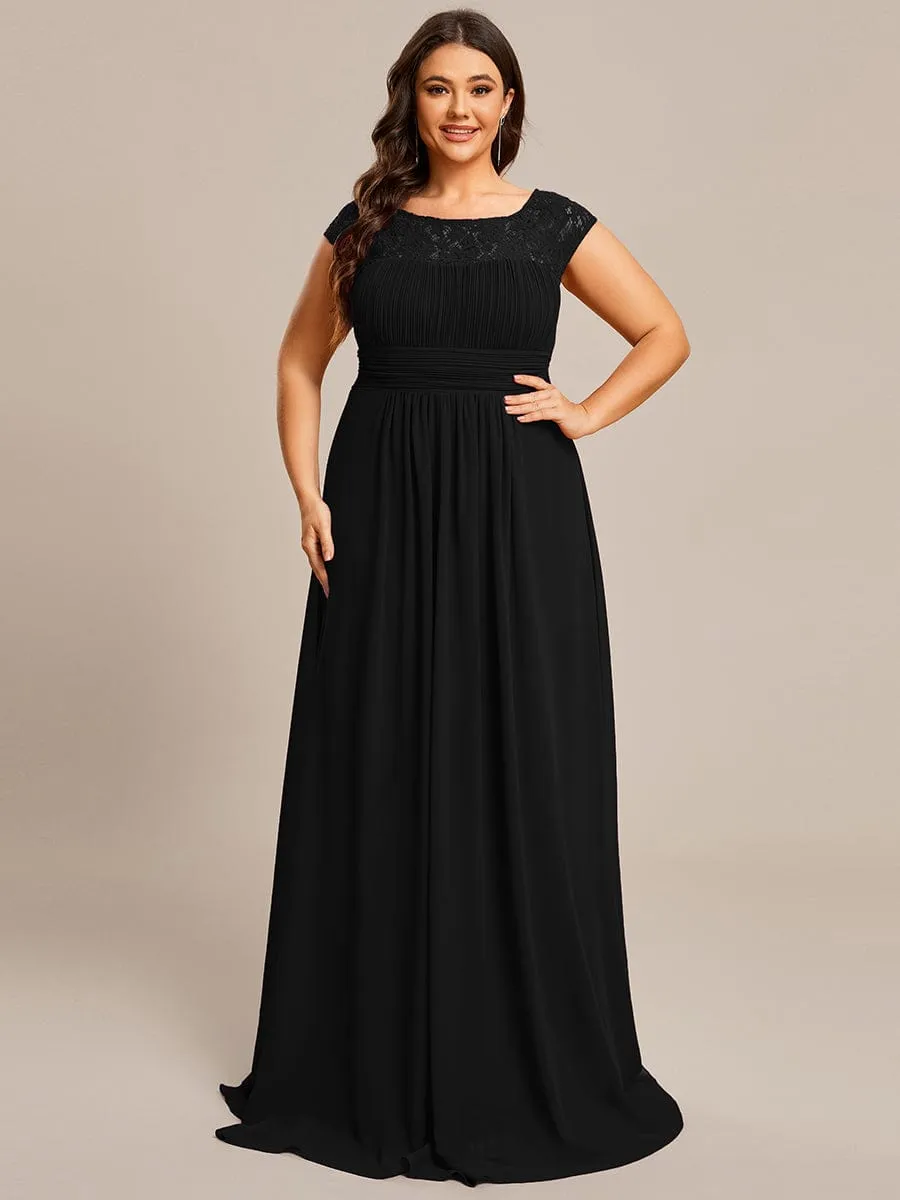 Plus Size Elegant Lace Chiffon Maxi Bridesmaid Dress