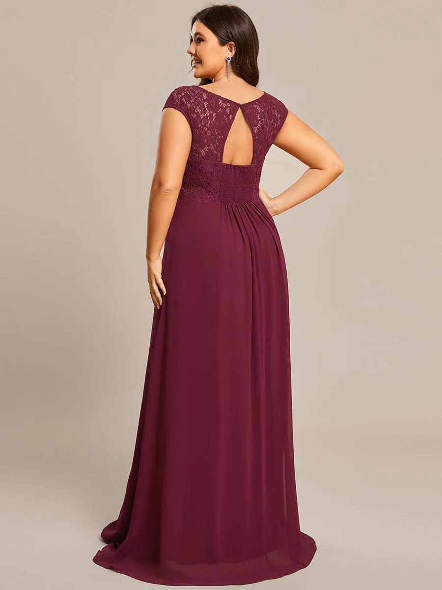 Plus Size Elegant Lace Chiffon Maxi Bridesmaid Dress