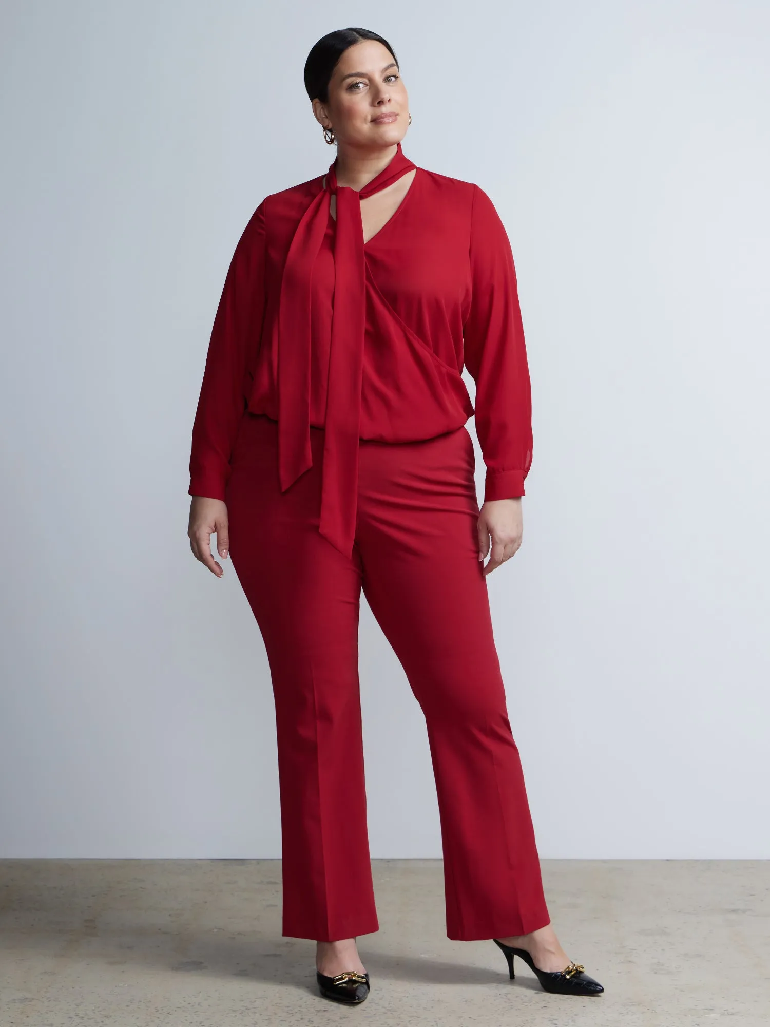 Plus Surplice Tie Neck Blouse