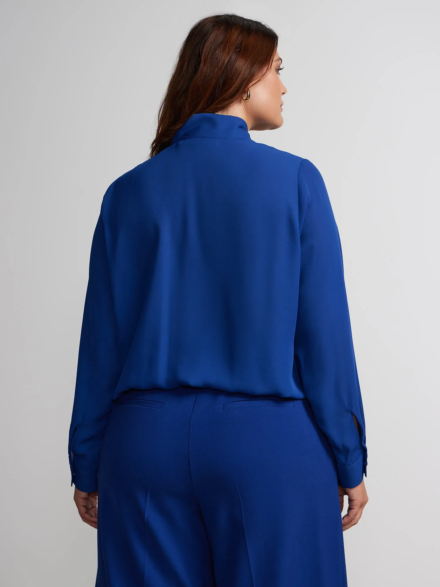 Plus Surplice Tie Neck Blouse