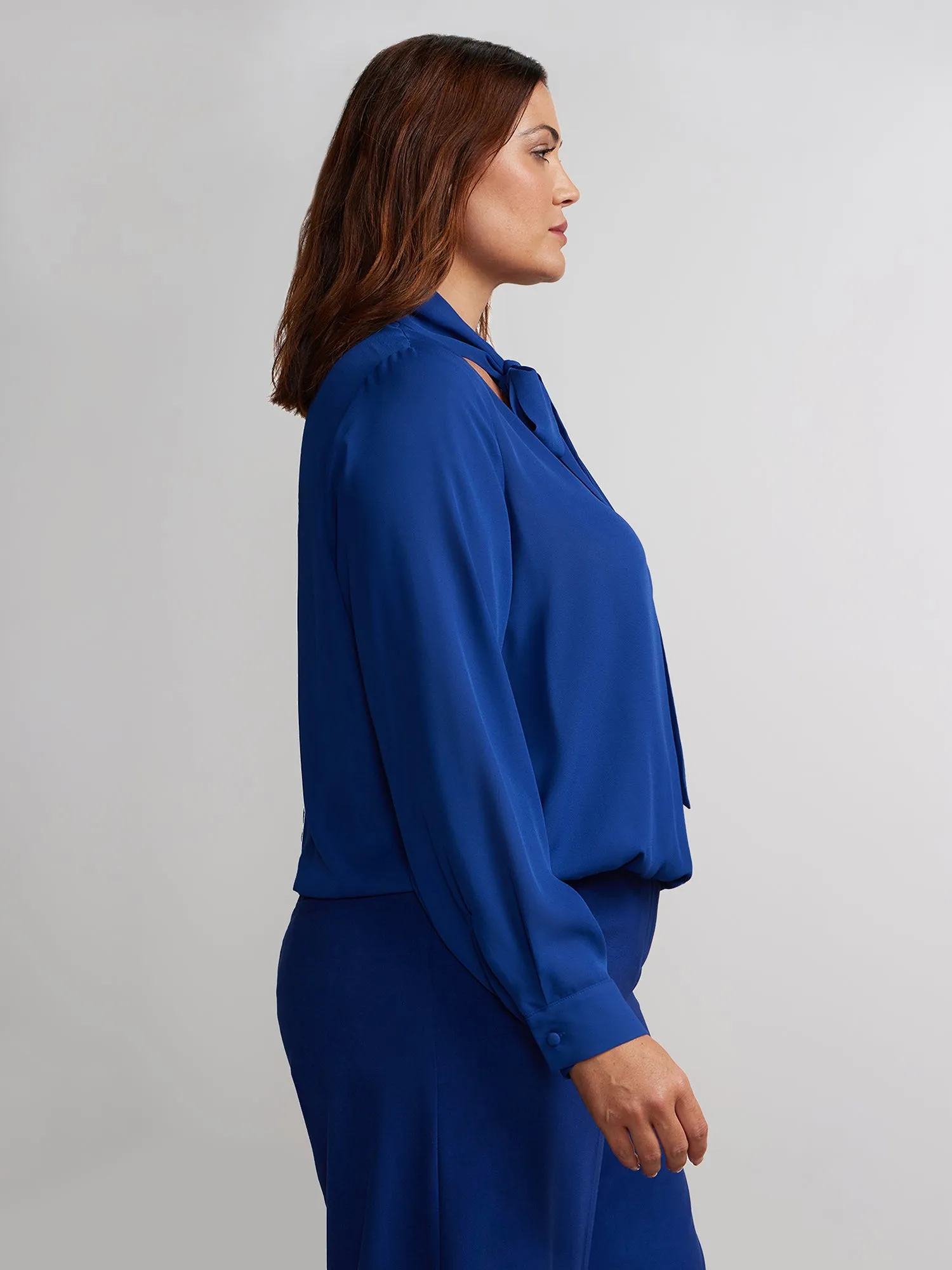 Plus Surplice Tie Neck Blouse