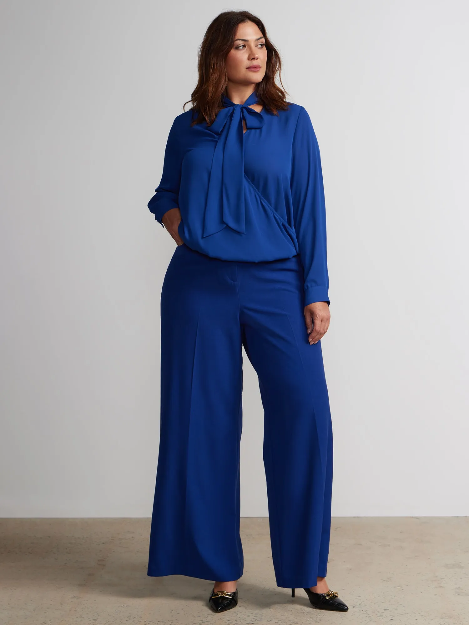 Plus Surplice Tie Neck Blouse