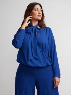 Plus Surplice Tie Neck Blouse