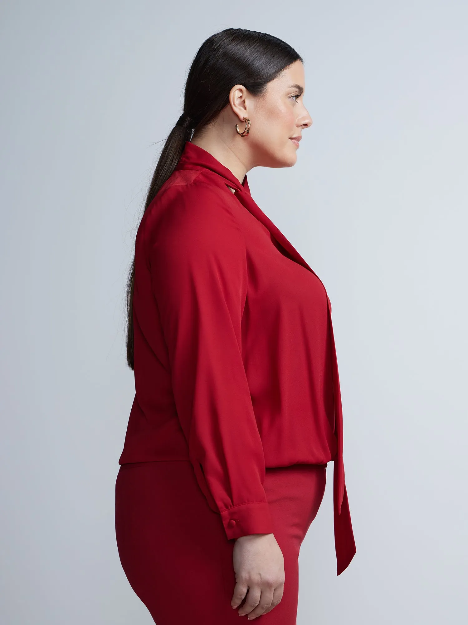 Plus Surplice Tie Neck Blouse