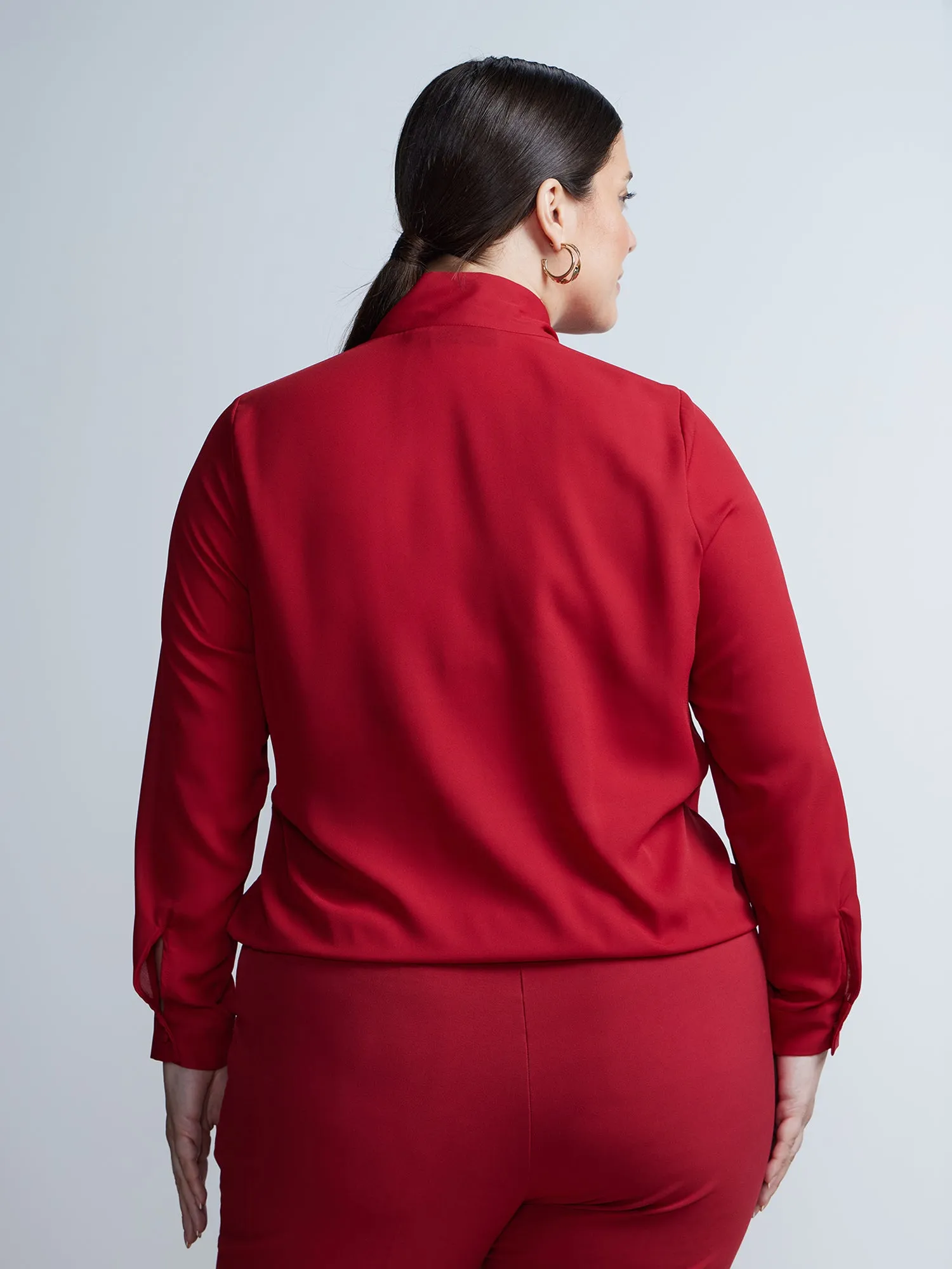 Plus Surplice Tie Neck Blouse