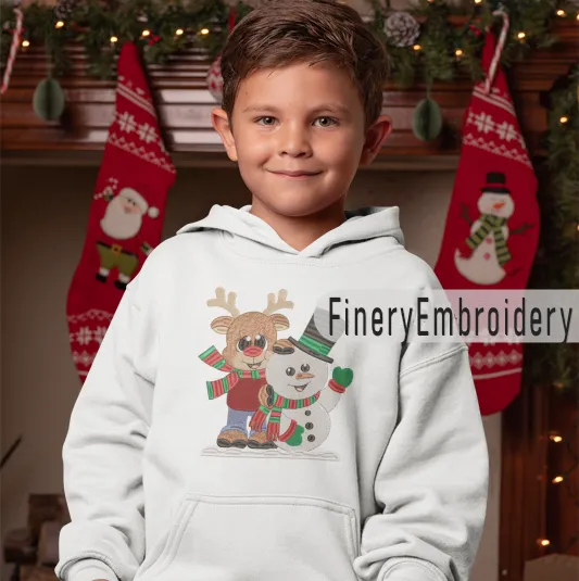 Reindeer and Snowman Christmas Embroidery Design – 5 Sizes | FineryEmbroidery