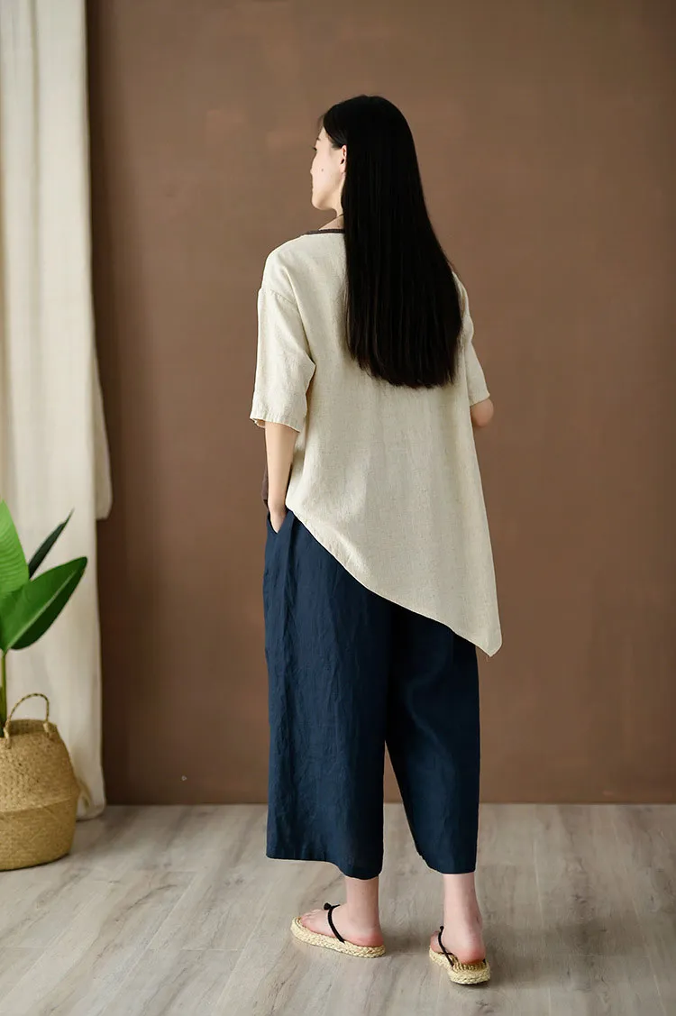 Retro irregular with half sleeve top for women J009-23