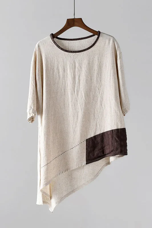 Retro irregular with half sleeve top for women J009-23