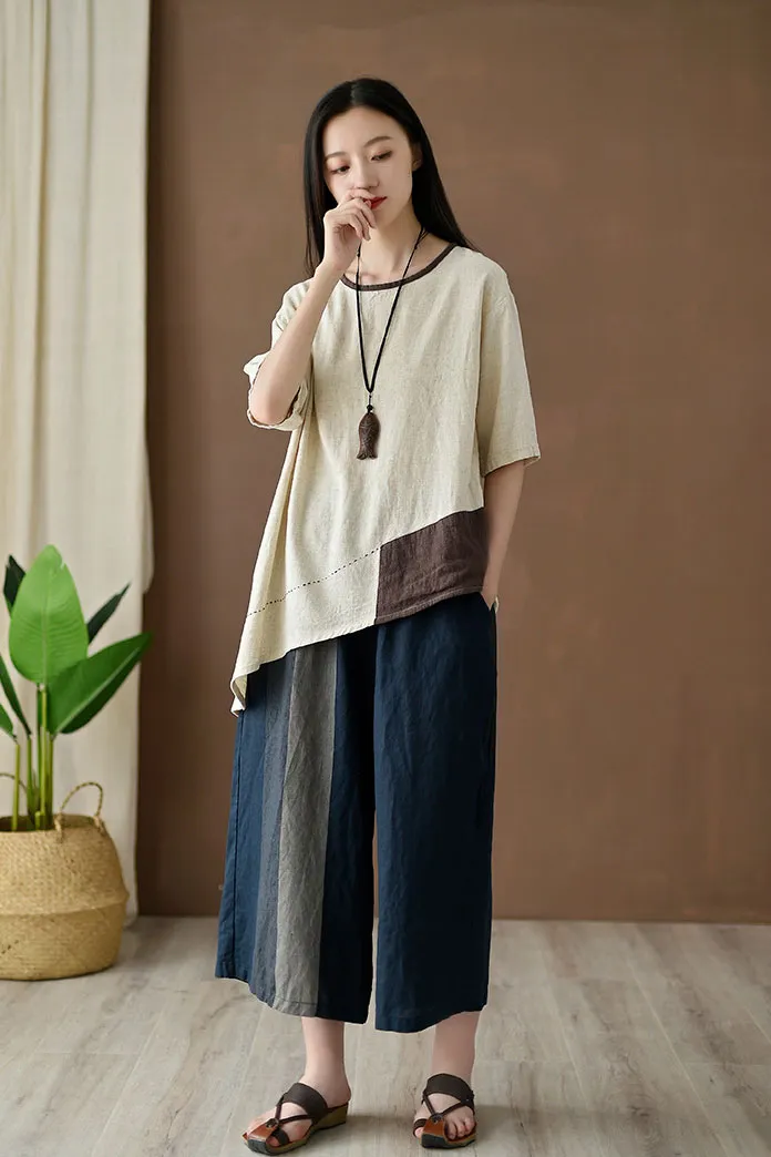 Retro irregular with half sleeve top for women J009-23