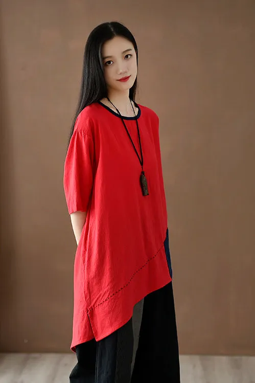 Retro irregular with half sleeve top for women J009-23