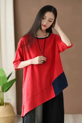 Retro irregular with half sleeve top for women J009-23