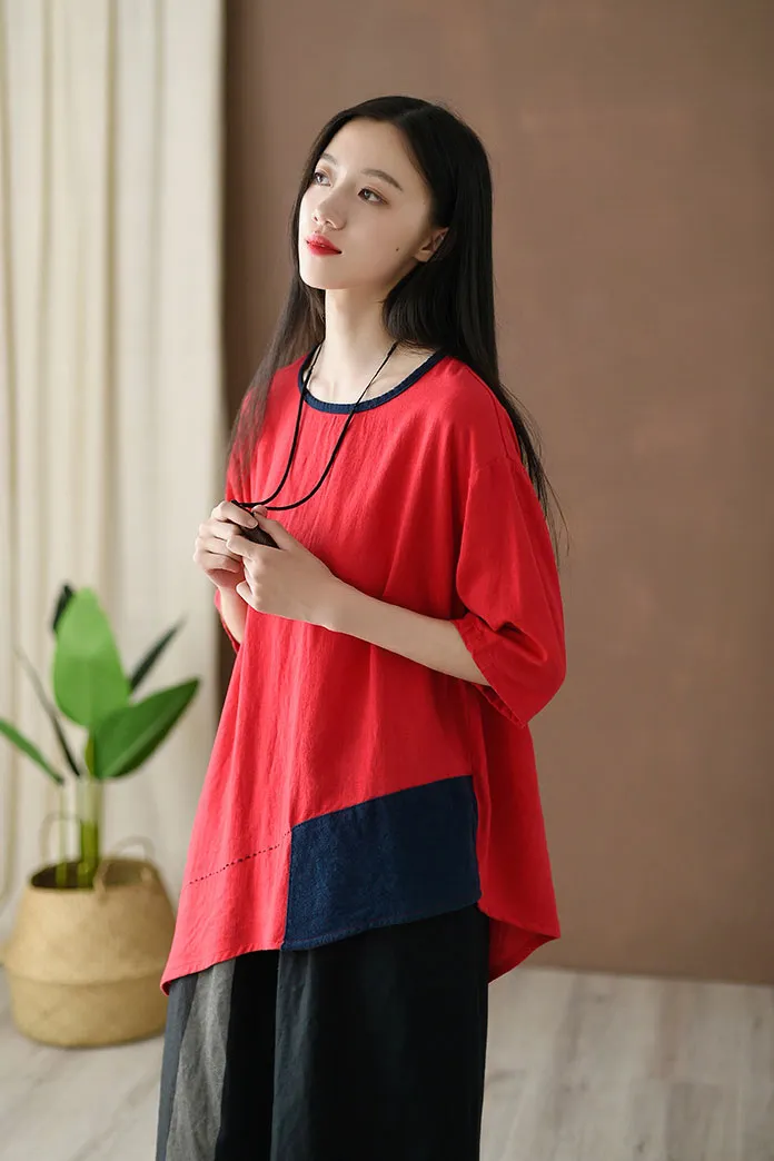 Retro irregular with half sleeve top for women J009-23