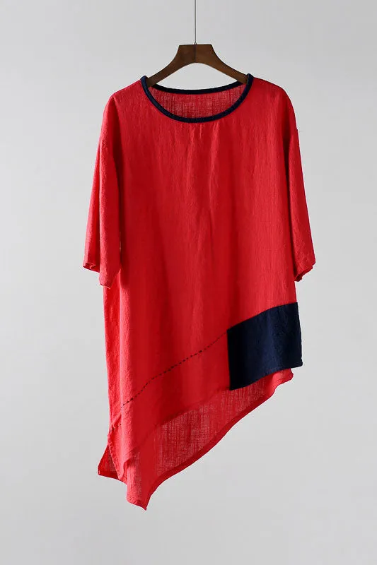 Retro irregular with half sleeve top for women J009-23