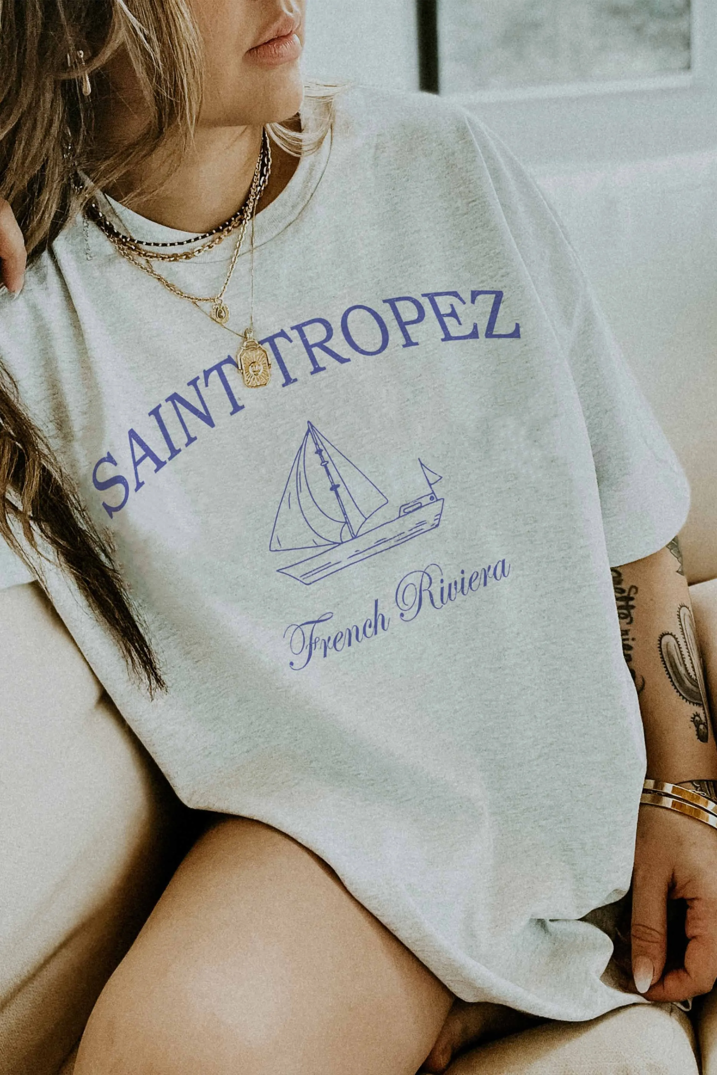 Saint Tropez Graphic Tee, Heather Grey