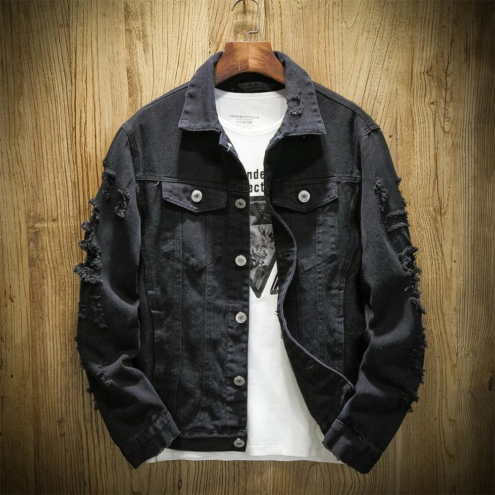Slim Ripped Hole Denim Jacket