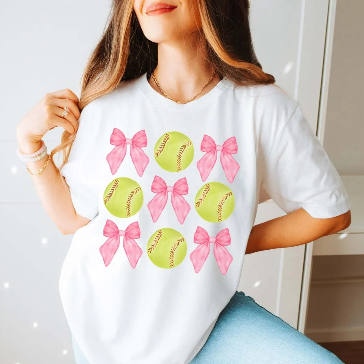 Softballs And Bows Collage Tee