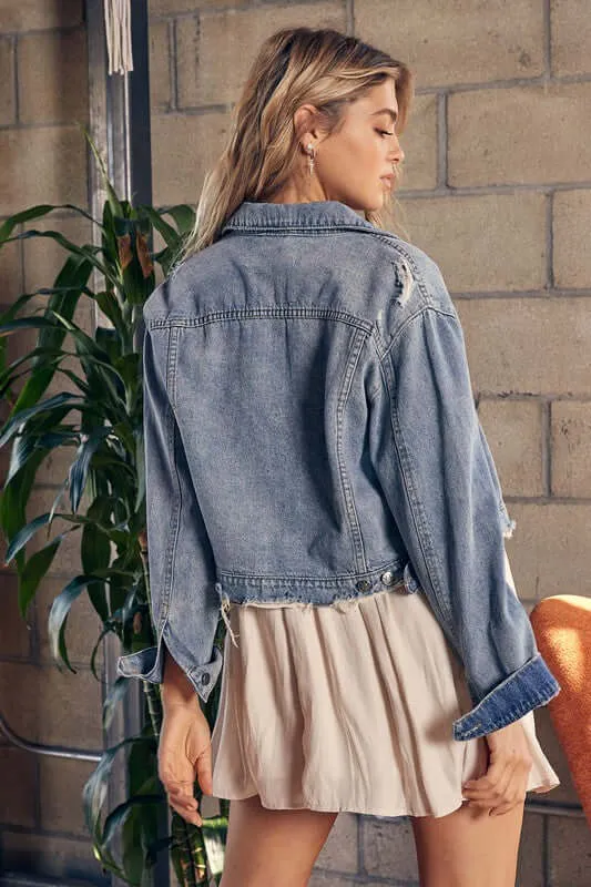 Stone Washed Cropped Denim Jacket