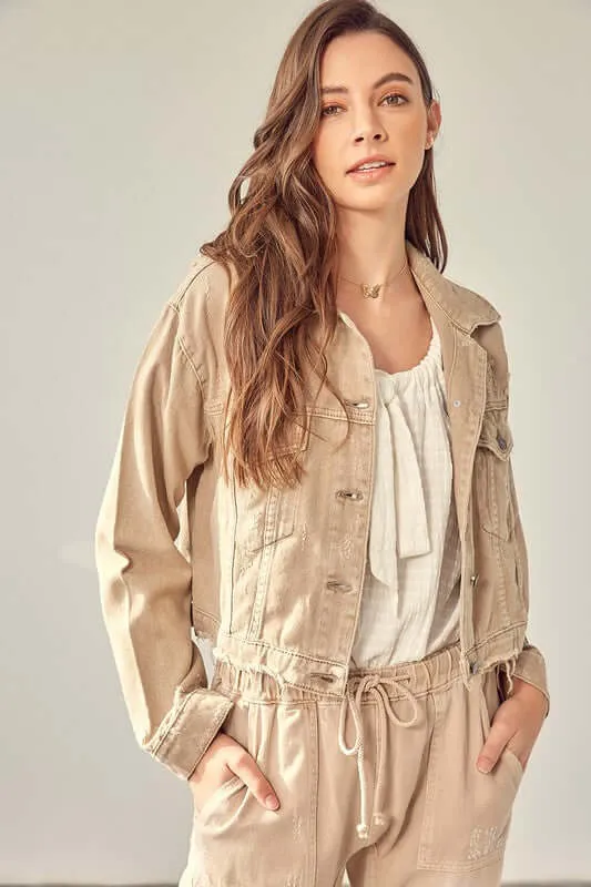 Stone Washed Cropped Denim Jacket