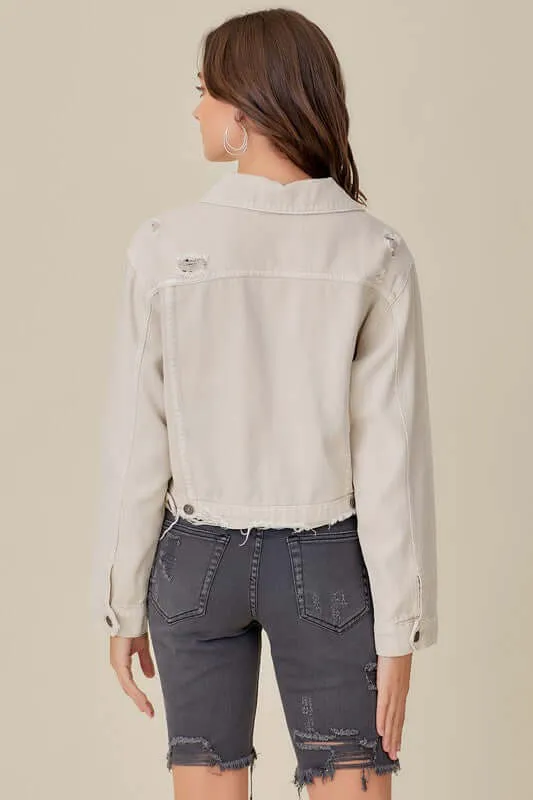 Stone Washed Cropped Denim Jacket