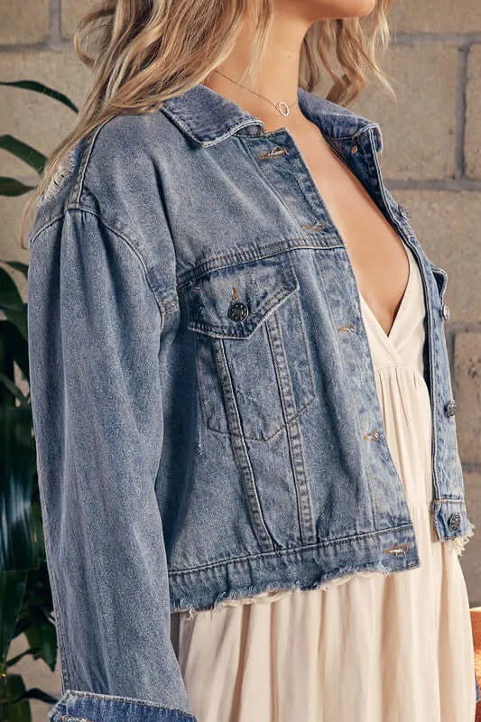 Stone Washed Cropped Denim Jacket