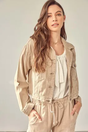 Stone Washed Cropped Denim Jacket