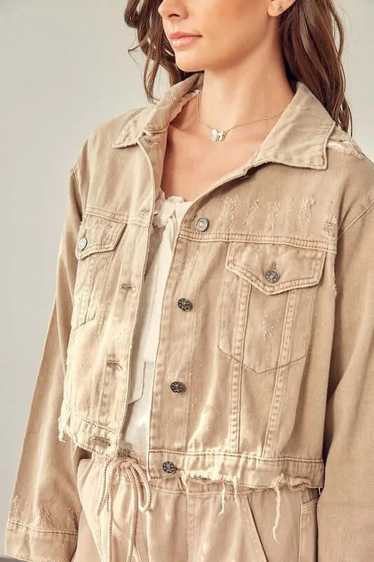 Stone Washed Cropped Denim Jacket