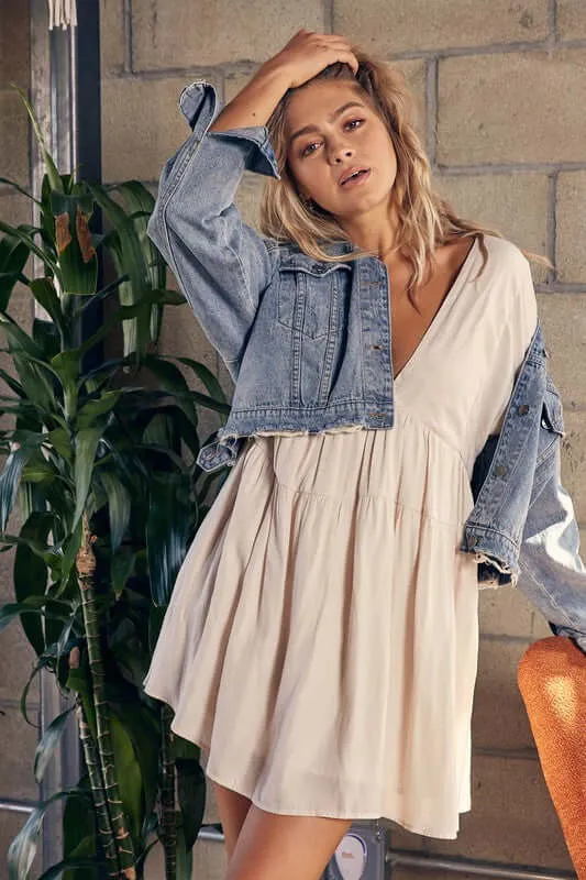 Stone Washed Cropped Denim Jacket