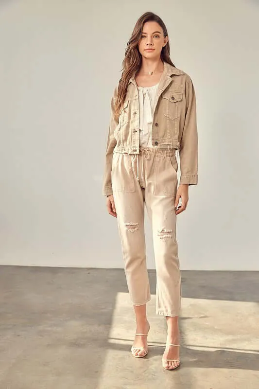 Stone Washed Cropped Denim Jacket