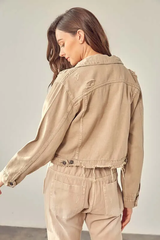 Stone Washed Cropped Denim Jacket