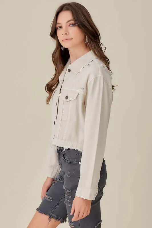 Stone Washed Cropped Denim Jacket