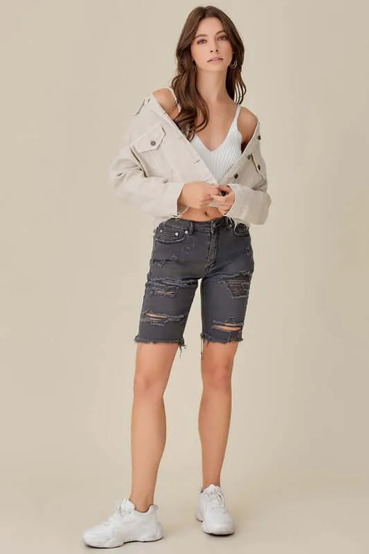 Stone Washed Cropped Denim Jacket