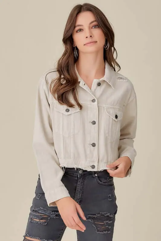 Stone Washed Cropped Denim Jacket