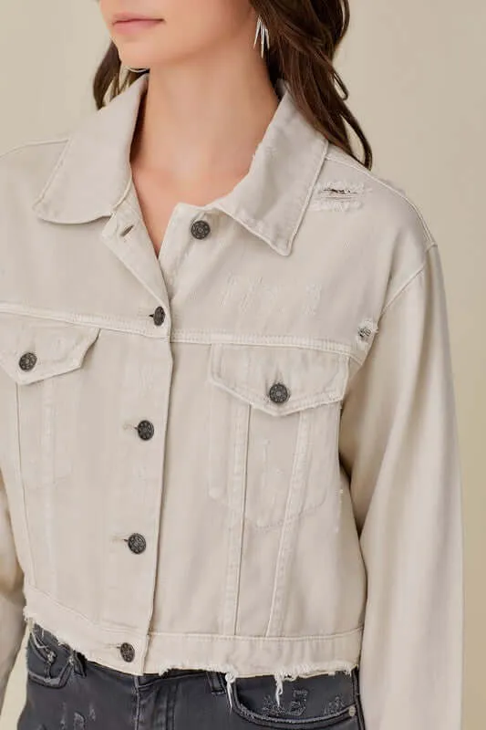 Stone Washed Cropped Denim Jacket