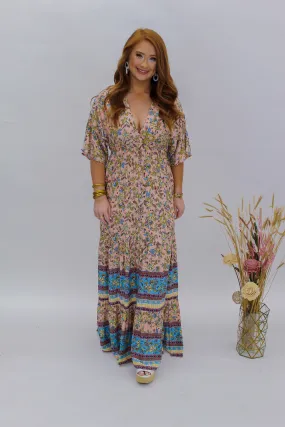 Take Me Away Floral Maxi Dress- Peach