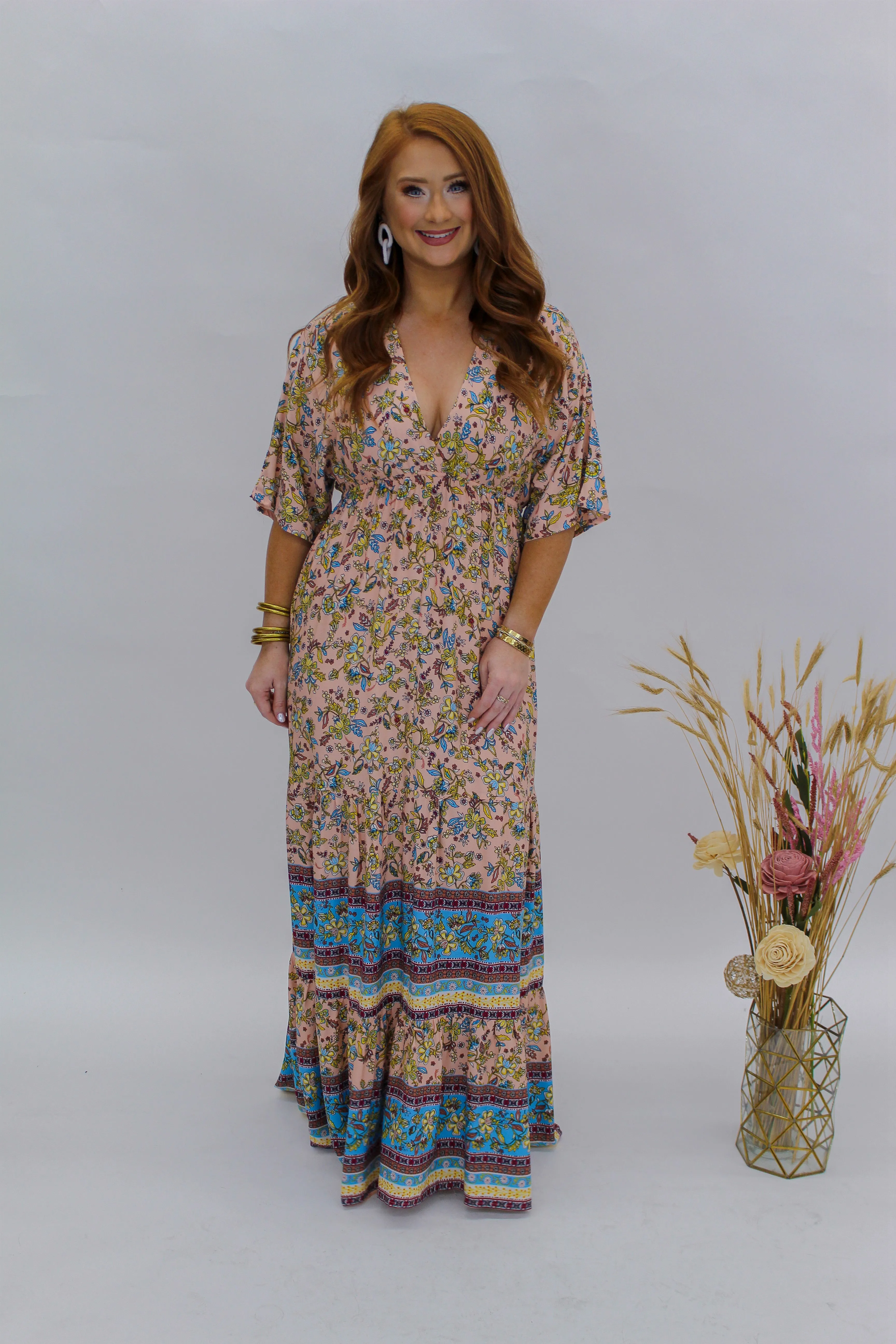 Take Me Away Floral Maxi Dress- Peach