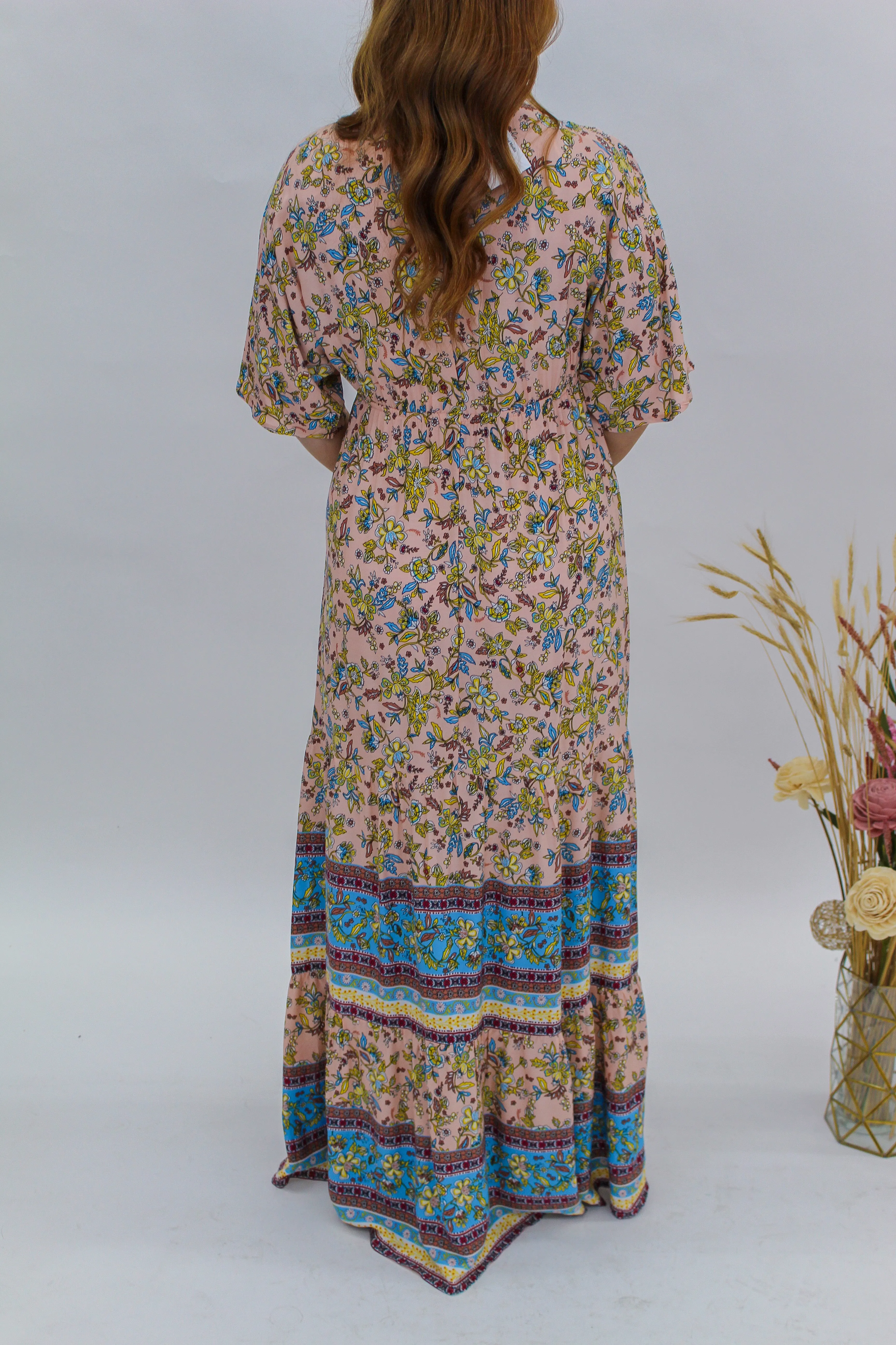 Take Me Away Floral Maxi Dress- Peach