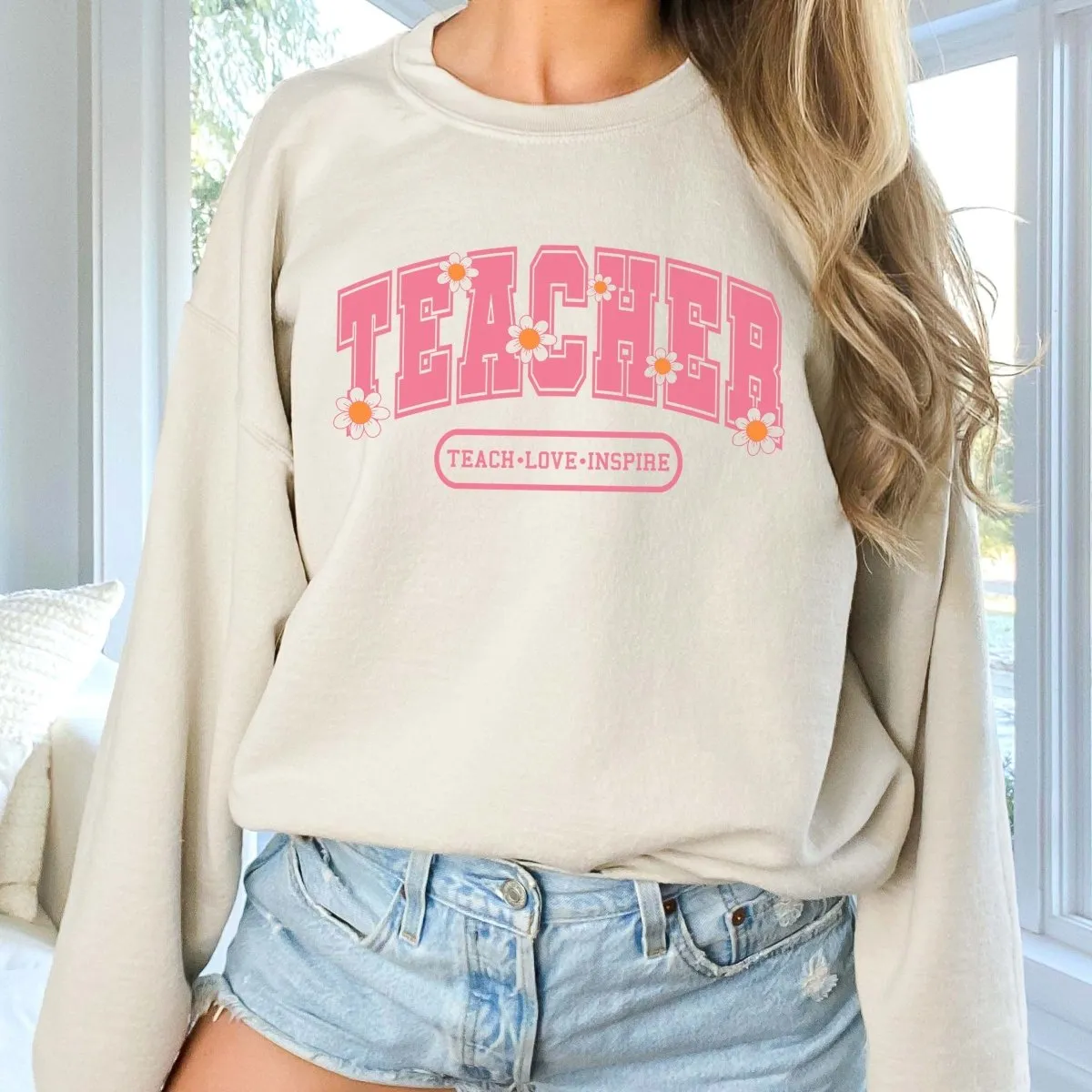 Teacher Floral Wholesale Crew Sweatshirt