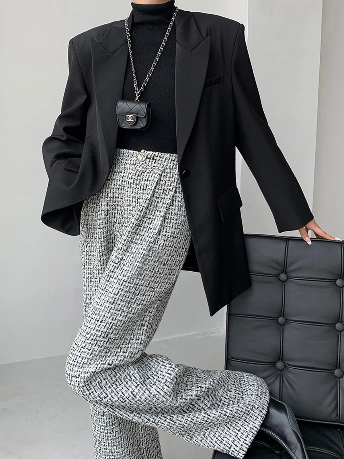 Tweed Wide Graceful Leg Dress Pants