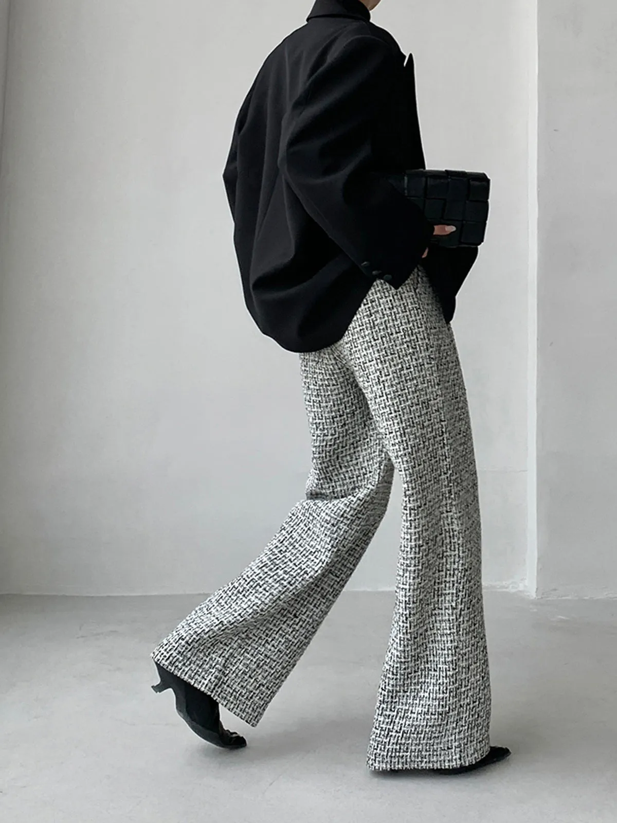 Tweed Wide Graceful Leg Dress Pants