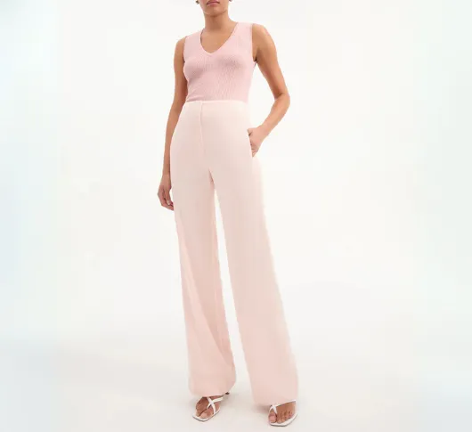 Veronica Beard - Ronin Satin Wide Leg Trouser in Pink Shell