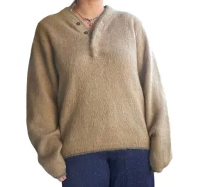 Vintage 1960s Olive Shaggy Sweater, Mohair Blend (L)