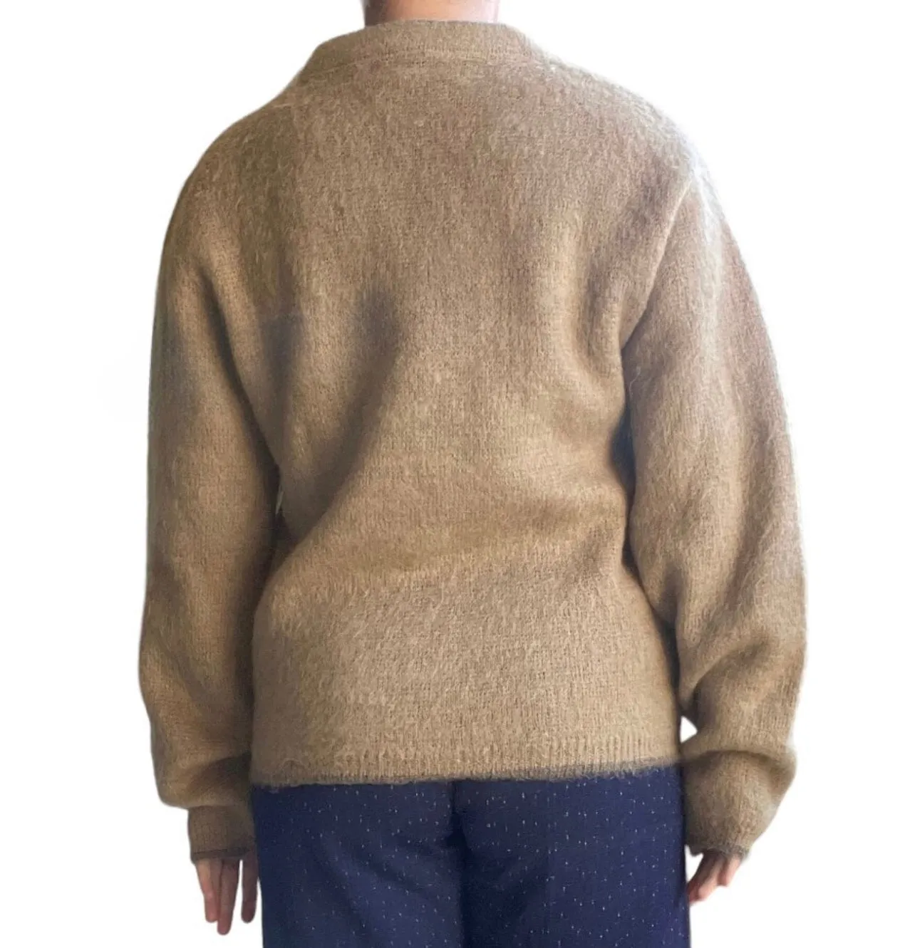 Vintage 1960s Olive Shaggy Sweater, Mohair Blend (L)