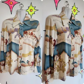 Vintage 70s | Groovy Artwear Disco Polyester Dagger Collar Shirt | M L