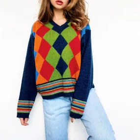 Vintage Colorful Argyle Sweater