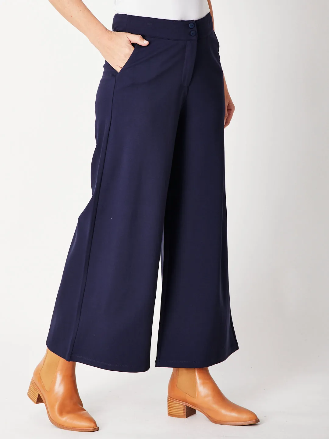 WIDE LEG PONTI PANT - Navy 30013 - sw