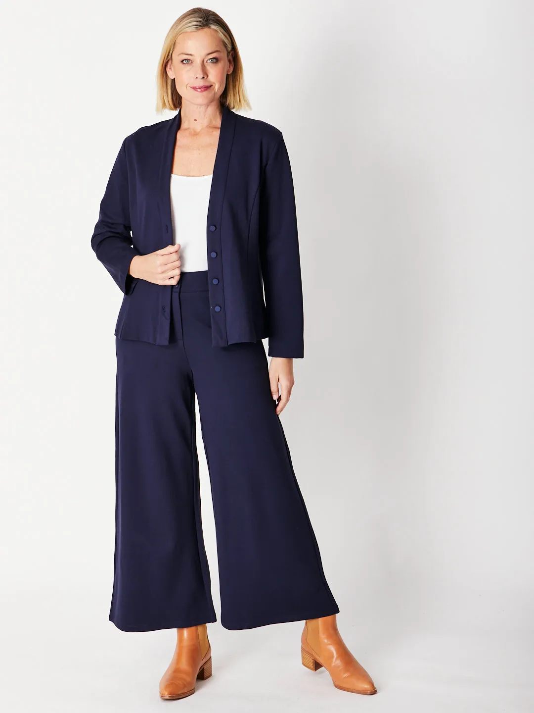 WIDE LEG PONTI PANT - Navy 30013 - sw